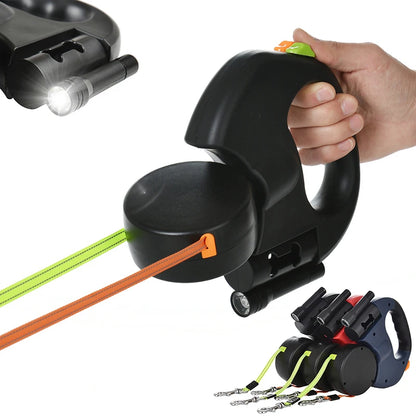 3M Reflective Retractable Dual Dog Leash for Small Dogs - 360° Swivel, Tangle-Free Design with Integrated Lights