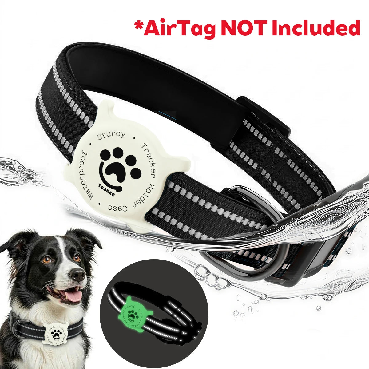 Reflective Dog Collar with Luminous Airtag Holder, Waterproof Soft Padded & Safety Buckle, Air Tag Tracker Case Collars