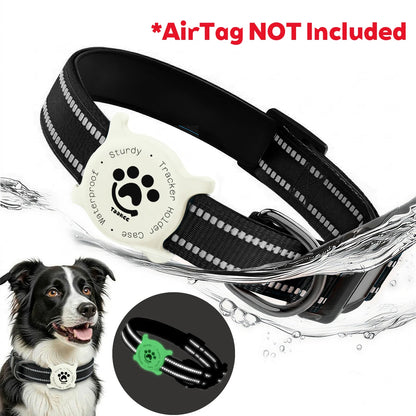 Reflective Dog Collar with Luminous Airtag Holder, Waterproof Soft Padded & Safety Buckle, Air Tag Tracker Case Collars