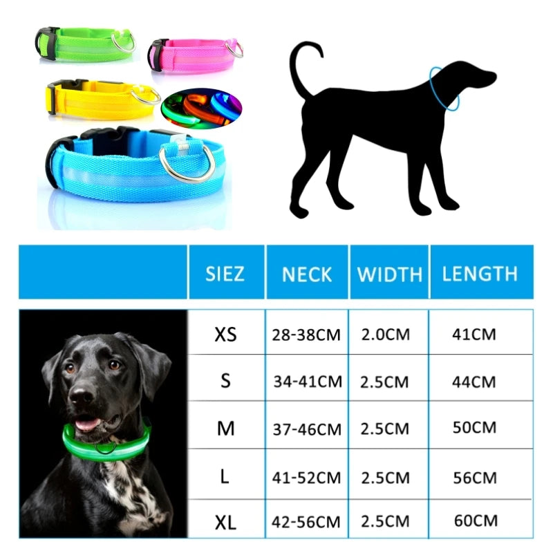 LED Dog Collar Light - Anti-Lost Night Safety Accessory for Dogs and Puppies, USB Rechargeable