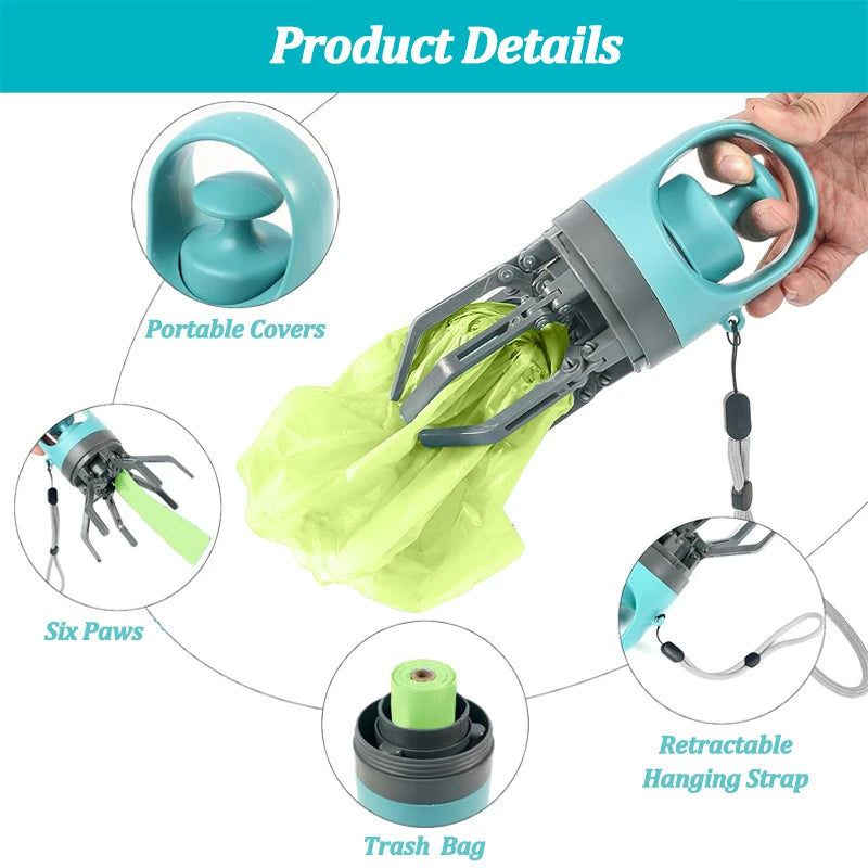 Portable Dog Waste Collector with Bags - Outdoor Pet Poop Grabber and Cleaning Tool