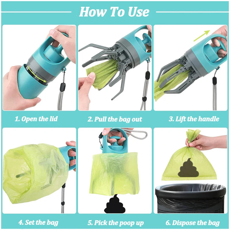 Portable Dog Waste Collector with Bags - Outdoor Pet Poop Grabber and Cleaning Tool