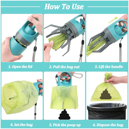 Portable Dog Waste Collector with Bags - Outdoor Pet Poop Grabber and Cleaning Tool