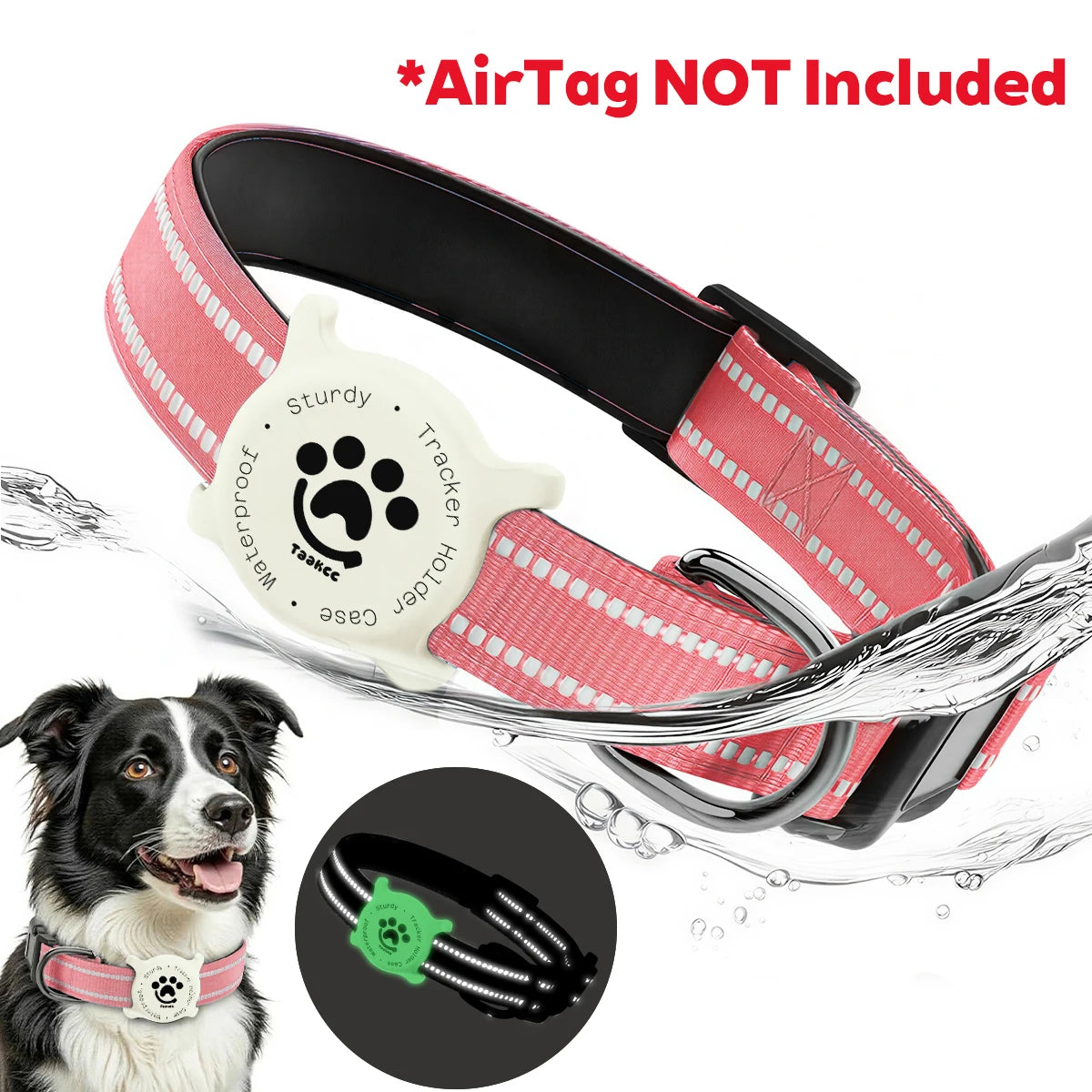 Reflective Dog Collar with Luminous Airtag Holder, Waterproof Soft Padded & Safety Buckle, Air Tag Tracker Case Collars