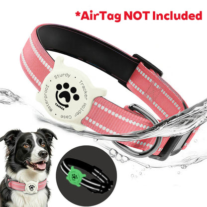 Reflective Dog Collar with Luminous Airtag Holder, Waterproof Soft Padded & Safety Buckle, Air Tag Tracker Case Collars