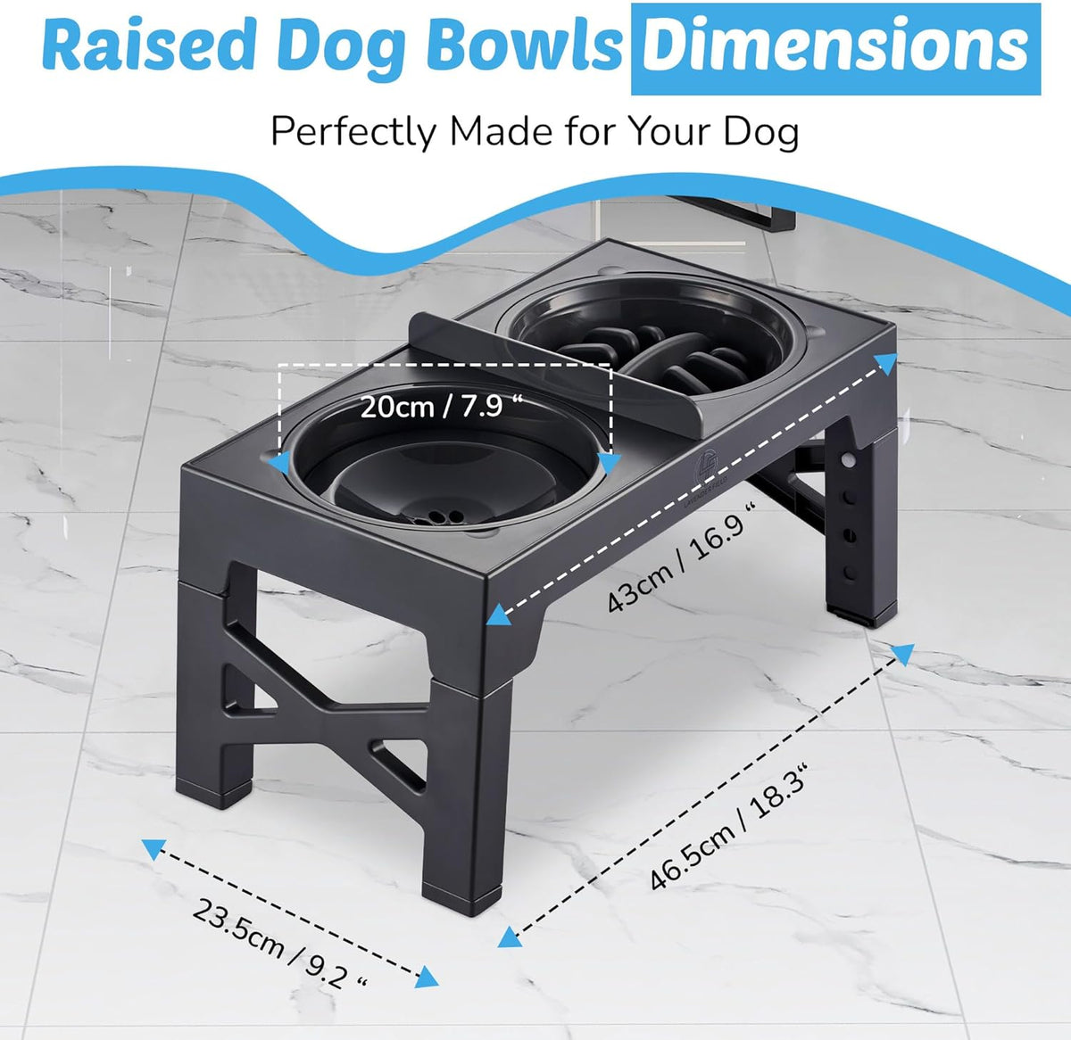 Elevated Dog Feeding Station with Non-Spill Slow Feeder Bowls and Divider