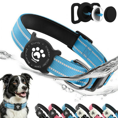 Reflective Dog Collar with Luminous Airtag Holder, Waterproof Soft Padded & Safety Buckle, Air Tag Tracker Case Collars