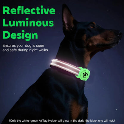 Reflective Dog Collar with Luminous Airtag Holder, Waterproof Soft Padded & Safety Buckle, Air Tag Tracker Case Collars
