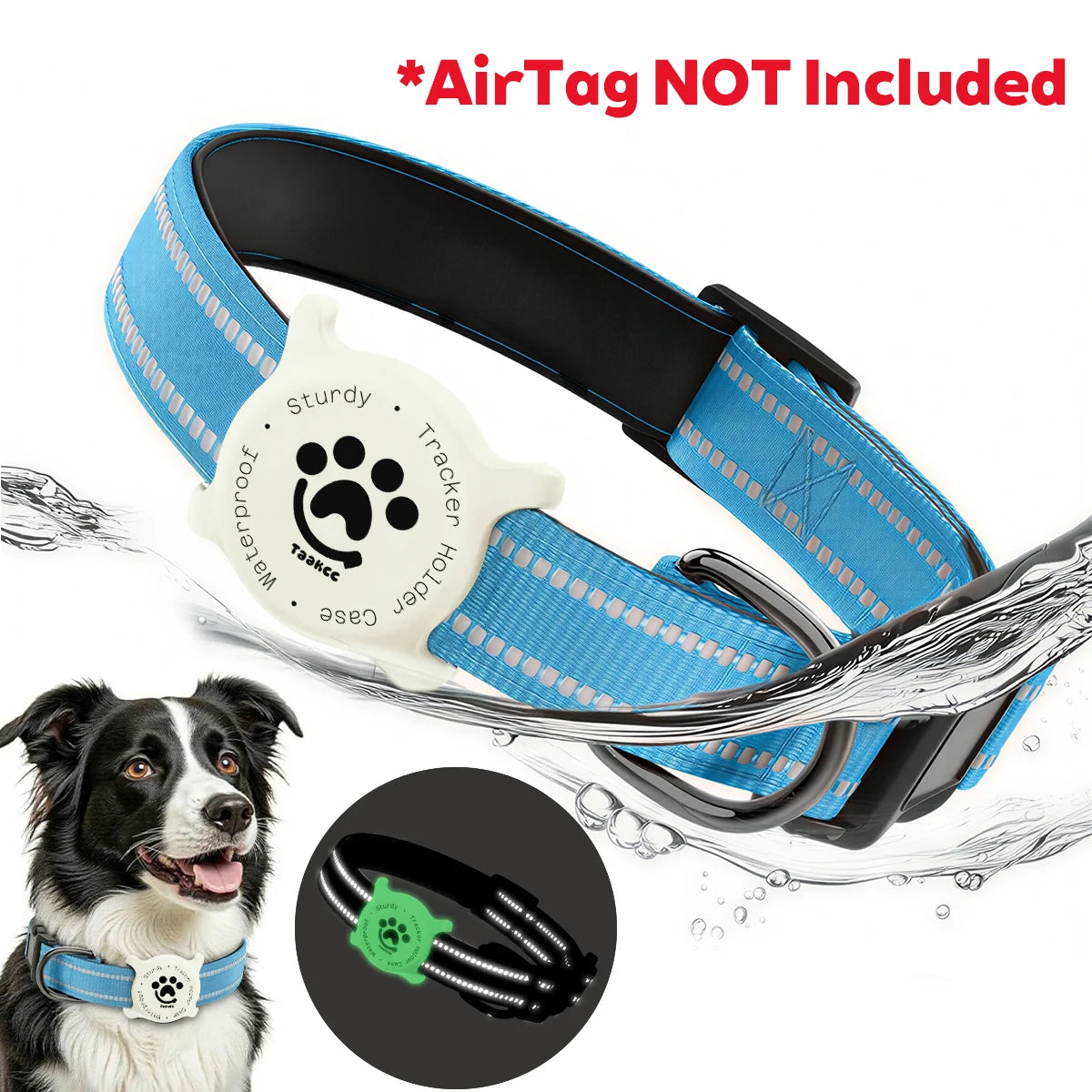 Reflective Dog Collar with Luminous Airtag Holder, Waterproof Soft Padded & Safety Buckle, Air Tag Tracker Case Collars