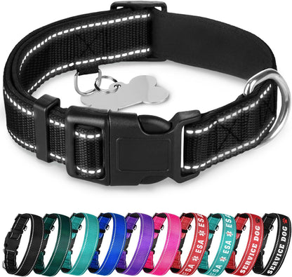 Reflective Dog Collar Black M – Soft Padding – Nylon, Quick Release