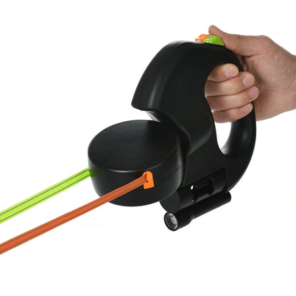 3M Reflective Retractable Dual Dog Leash for Small Dogs - 360° Swivel, Tangle-Free Design with Integrated Lights