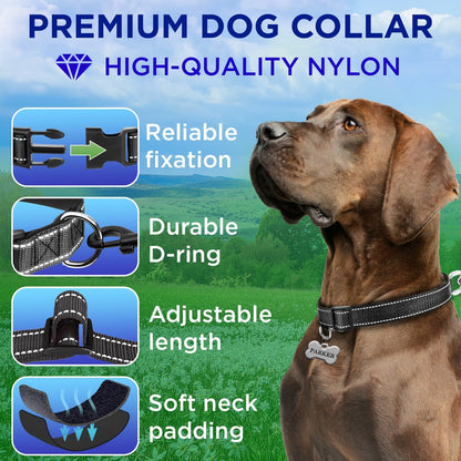 Reflective Dog Collar Black M – Soft Padding – Nylon, Quick Release