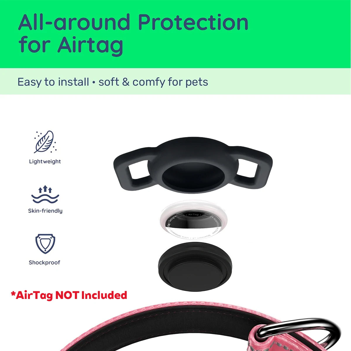 Reflective Dog Collar with Luminous Airtag Holder, Waterproof Soft Padded & Safety Buckle, Air Tag Tracker Case Collars