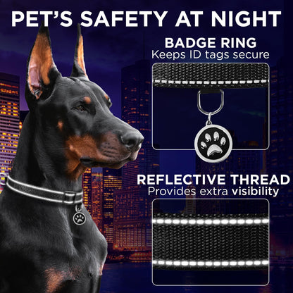 Reflective Dog Collar Black M – Soft Padding – Nylon, Quick Release