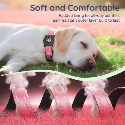 Reflective Dog Collar with Luminous Airtag Holder, Waterproof Soft Padded & Safety Buckle, Air Tag Tracker Case Collars