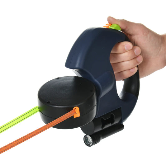3M Reflective Retractable Dual Dog Leash for Small Dogs - 360° Swivel, Tangle-Free Design with Integrated Lights