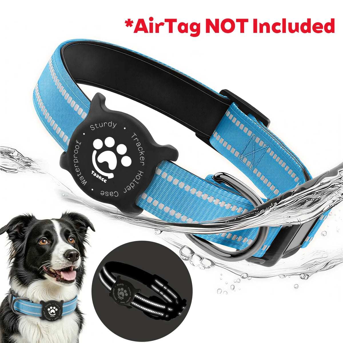 Reflective Dog Collar with Luminous Airtag Holder, Waterproof Soft Padded & Safety Buckle, Air Tag Tracker Case Collars
