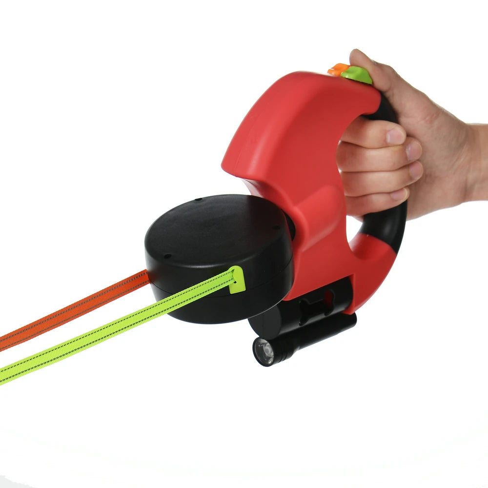 3M Reflective Retractable Dual Dog Leash for Small Dogs - 360° Swivel, Tangle-Free Design with Integrated Lights